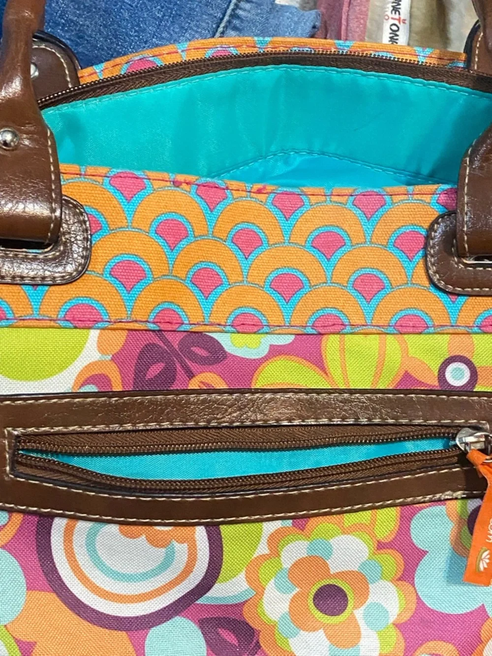 Lily Bloom Floral Geometric Shoulder Bag in Brown, Pink, Yellow, Green, Teal - Picture 5 of 6